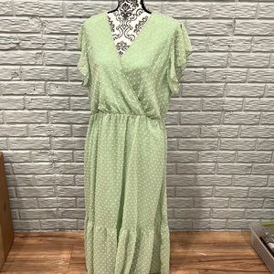 Light Green Swiss Dot Wrap Maxi Dress
